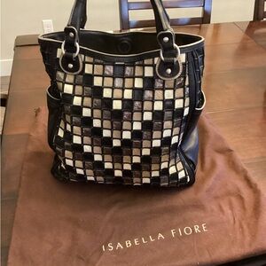 Isabella Fiore Black and Cream Mosaic Tote